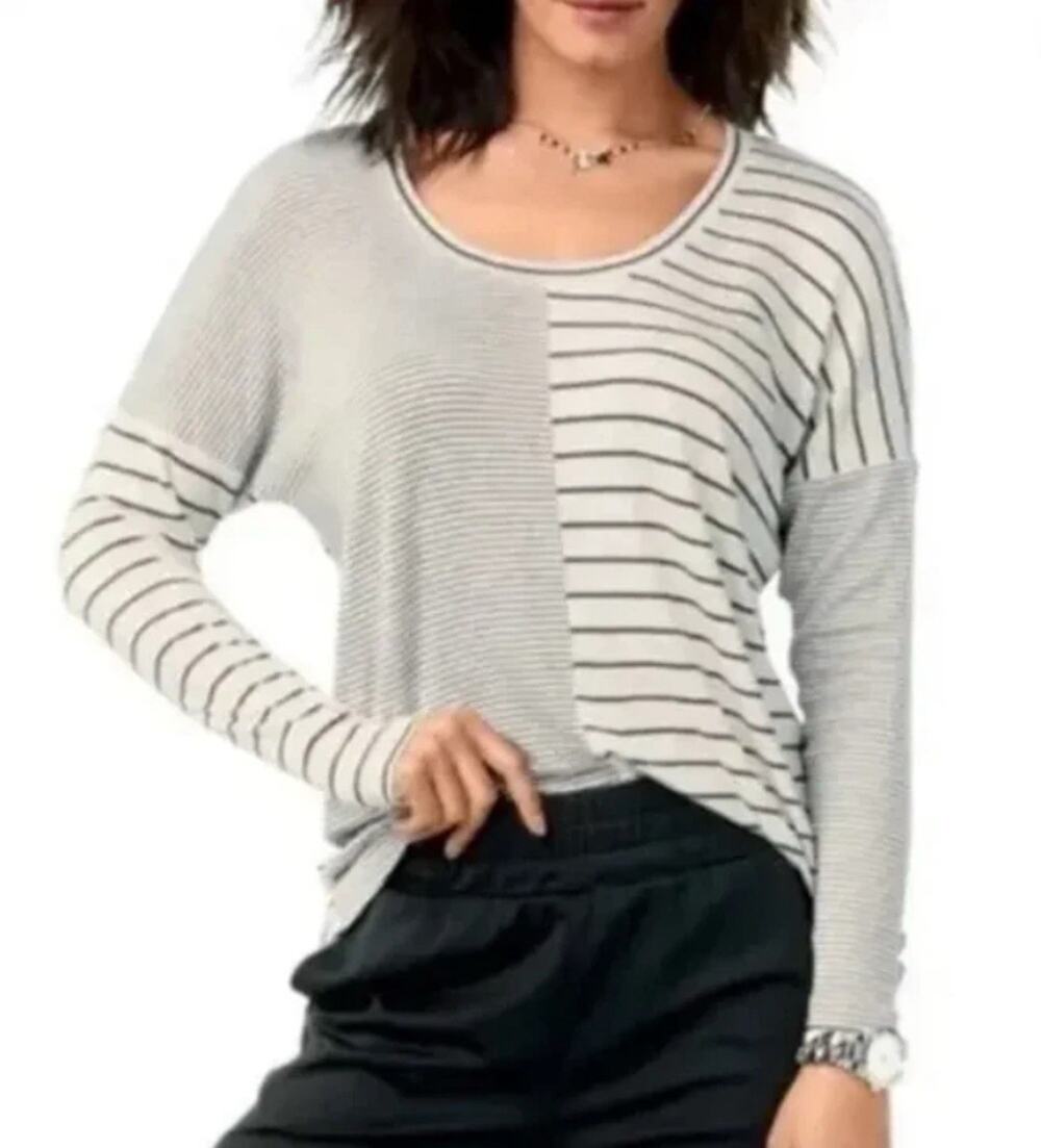 CAbi Pivot Long Sleeve Striped Oversized Tee Style #3806 Size M Drop Shoulder
